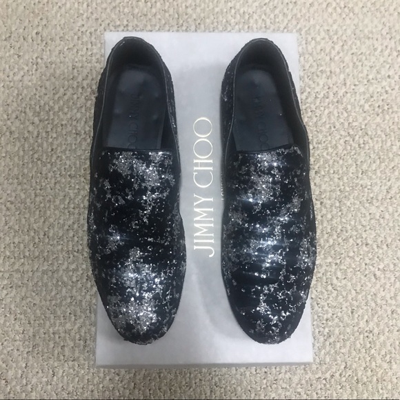 JIMMY CHOO Sloane Black Velvet & Glitter Loafers main image 8